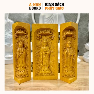 Tượng Phật chạm gỗ gấp gọn, tượng Tam Thánh gấp gọn cao 13cm - Anan Books