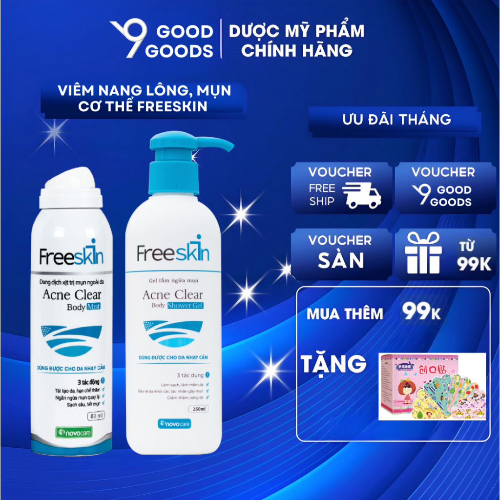 [CHÍNH HÃNG] Freeskin XỊT MỤN LƯNG NGỰC VÀ GEL TẮM FREESKIN NOVOCARE