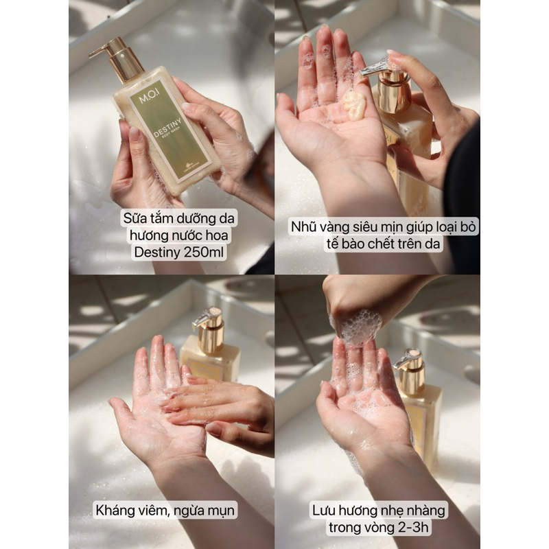 Combo Sữa Rửa Mặt, Sữa Tắm, Sữa Dưỡng Thể hương nước hoa DESTINY MOI Cosmetics Hồ Ngọc Hà