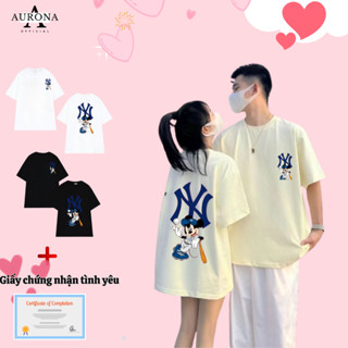   HOẢ TỐC 2H  Áo Thun Đôi NY Mickey Bóng Chày Unisex Form Rộng Tay Lỡ Basic Cotton 100% Định Lượng 250Gsm Hot Trend 