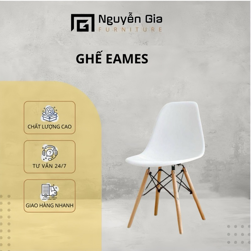 ghế nhựa eames làm việc giá rẻ chân gỗ Sồi giằng sắt chịu lực đến 250kg nhiều màu sắc hiện đại