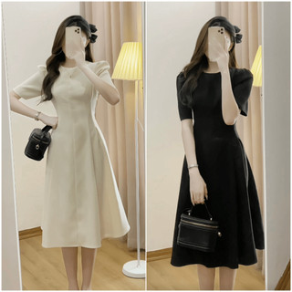 Váy nhung dáng dài cổ tròn, Đầm jemie dress nhung dáng dài tay phồng sang chảnh Winny-Store