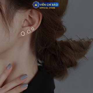 Bông tai bạc nữ donut đính đá chất liệu bạc 925 - viễn chí bảo b400479