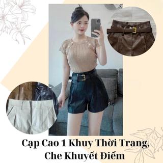 Short Nữ Cạp Liền Lưng Cao Chất Da Bóng, Đẹp. Quần Đùi Nữ Khóa Trước Kèm Đai, Họa Tiết Gân Nổi Phong Cách-M11-TLN