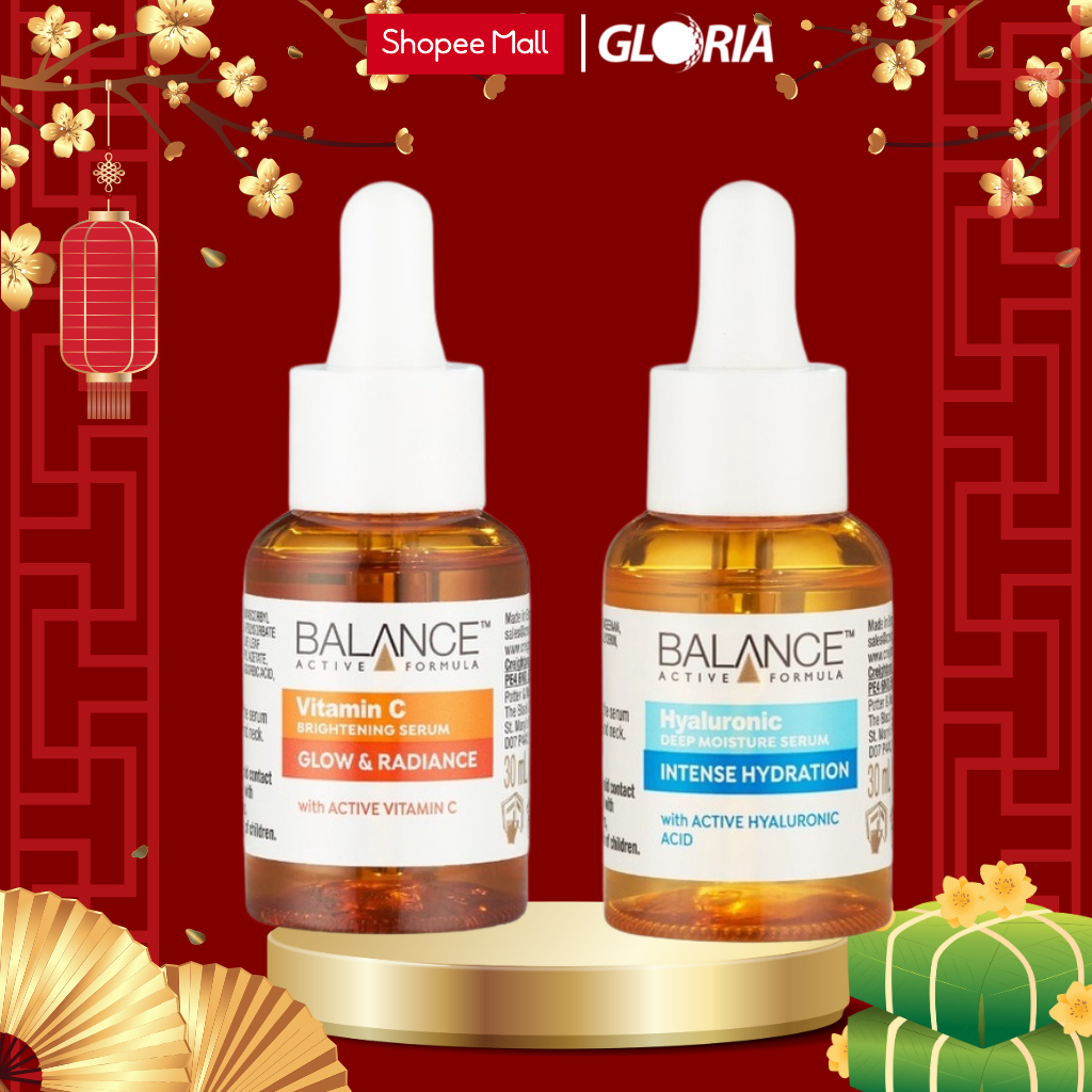 Combo trắng da căng mượt serum Vitamin C + serum Hyaluronic Balance Active Formula 30ml/ chai