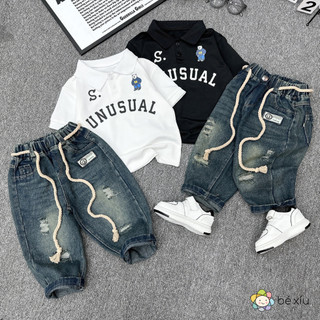  Set Bộ JEAN NGỐ UNUSUAL 3 chi tiết kèm dây, quần jean, áo polo cực ngầu cho bé trai từ 8-27Kg