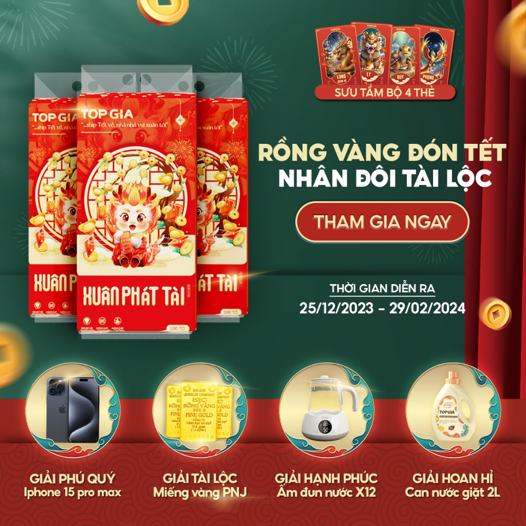 COMBO XUÂN PHÁT TÀI 2024 Khăn giấy Tết cao cấp Top Gia mang tài lộc, an