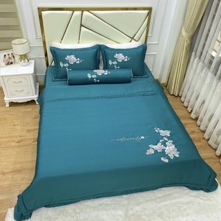 Bộ chăn ga gối phi lụa phủ trần bông, Set 5 món chăn ga gối phủ trần bông dày dặn Lawan Bedding