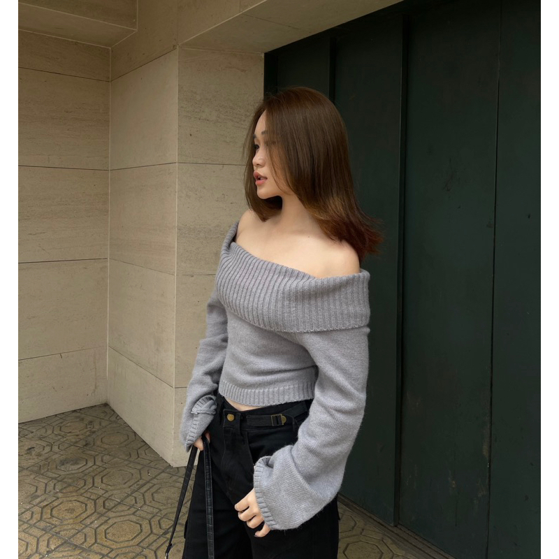  Áo len trễ vai BABY GREY SWEATER   sản phẩm hiện có thêm TRẮNG  