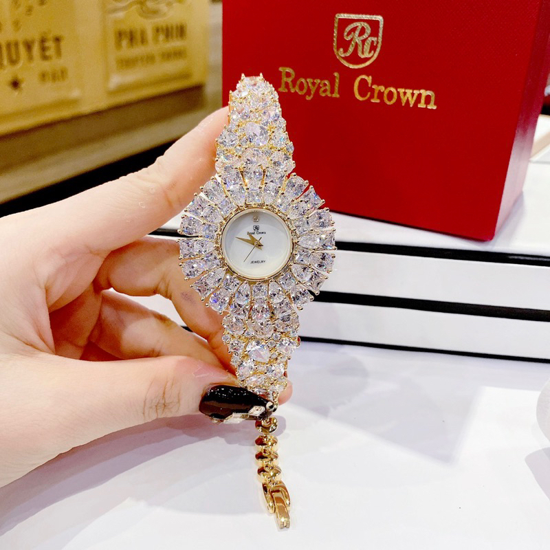 Đồng hồ nữ Royal Crown 5711 chính hãng mặt tròn chuẩn đá xoàn mỹ sáng lung linh siz35mm