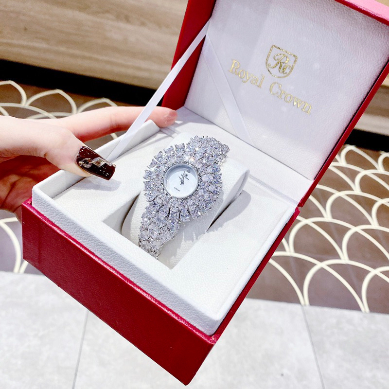 Đồng hồ nữ Royal Crown 5711 chính hãng mặt tròn chuẩn đá xoàn mỹ sáng lung linh siz35mm