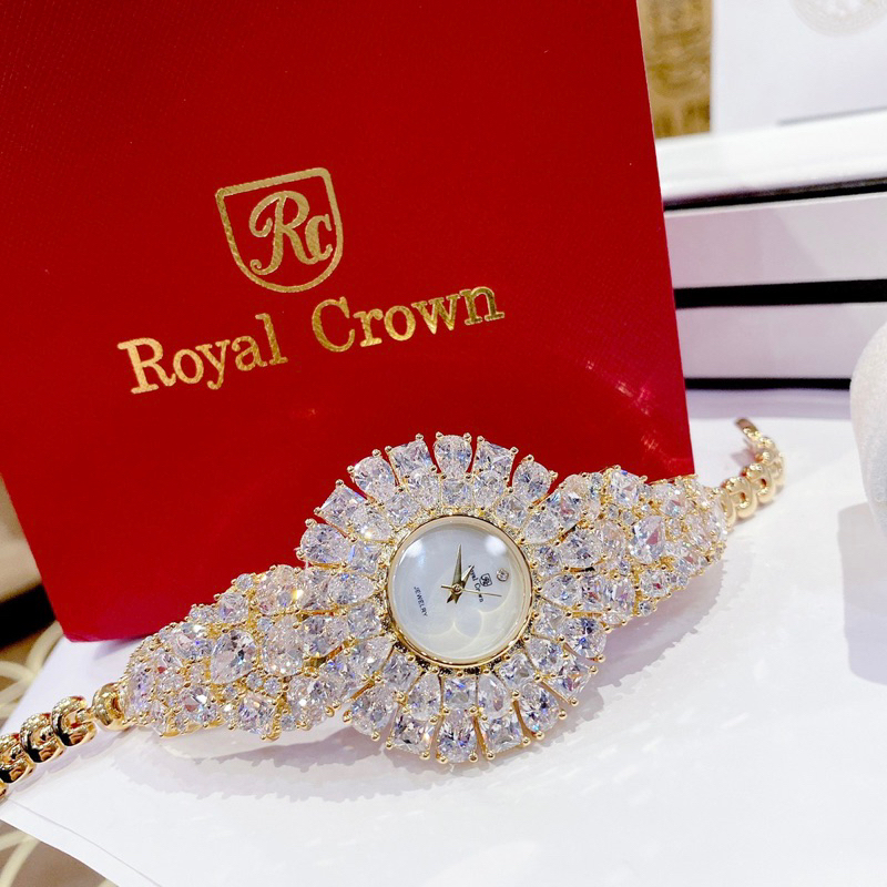 Đồng hồ nữ Royal Crown 5711 chính hãng mặt tròn chuẩn đá xoàn mỹ sáng lung linh siz35mm