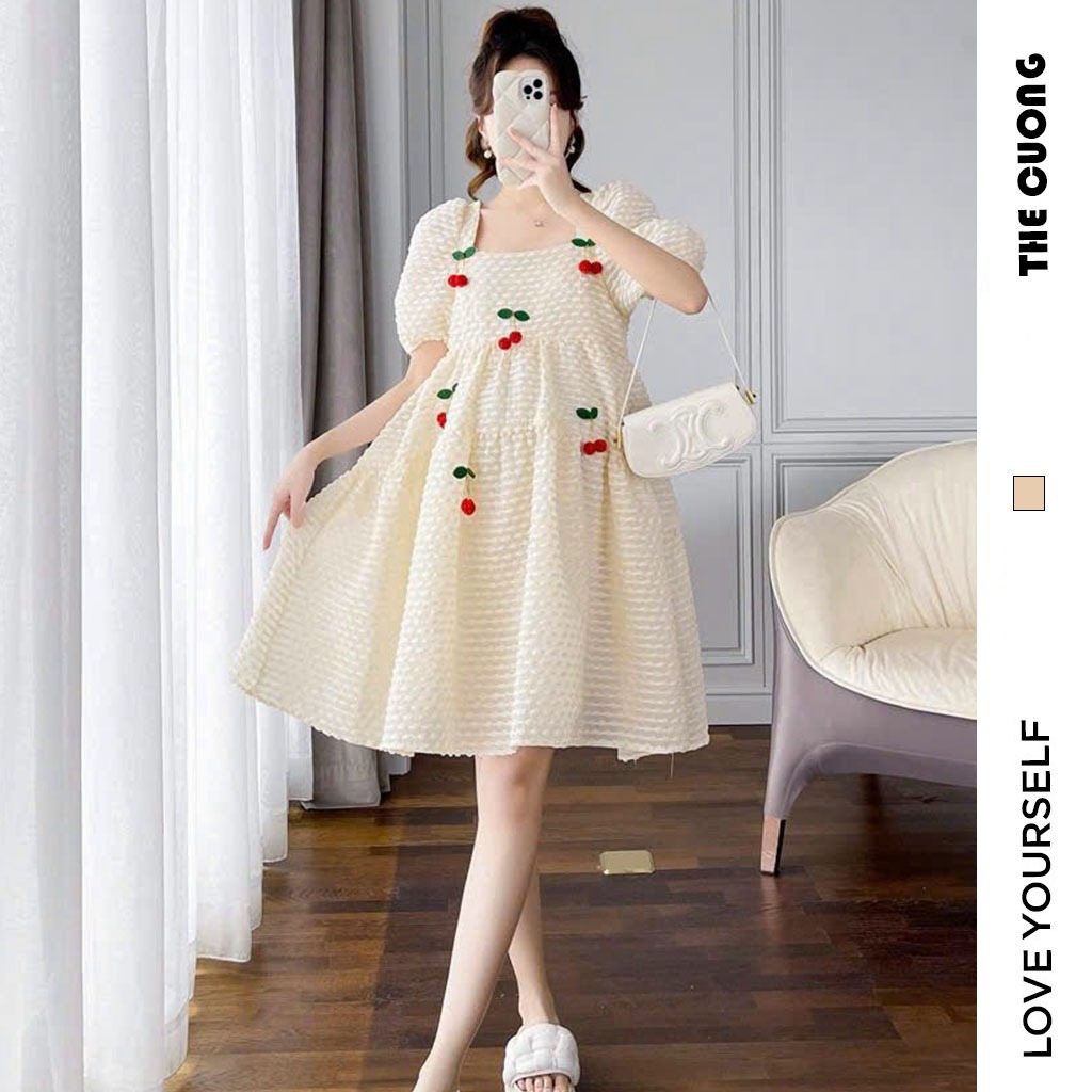 VÁY ĐẦM BẦU CỔ VUÔNG C8710 DÁNG SUÔNG TƠ XỐP THIẾT KẾ CHERY ĐỎ THANH LỊCH ĐIỆU ĐÀ - VÁY ĐẦM CÔNG SỞ SANG CHẢNH FREESIZE
