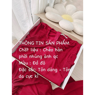 Váy đỏ li sườn phối xoắn cách điệu