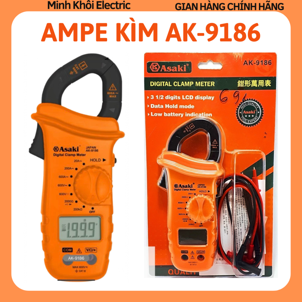 Ampe kìm Asaki AK-9186,ampe kìm điện tử Asaki,đồng hồ kẹp dòng đa năng, ampe kềm Asaki,ampe kềm điện