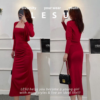 ẢNH TỰ CHỤP Set Đầm ống midi ĐỎ