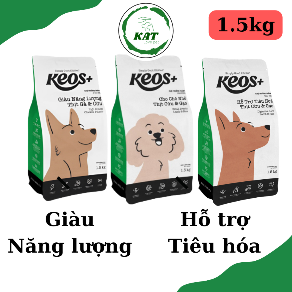 [1.5kg] Hạt thức ăn cho chó trưởng thành KEOS - Giàu năng lượng, hỗ trợ tiêu hóa - KAT Store