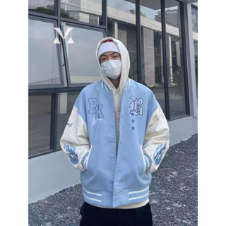 Áo Bomber Kaki Phối Tay Da BK FLAMING, Varsity Jacket Unisex Nam Nữ Chất Dạ 2 Lớp, Áo Khoác Bóng Chày Local Brand Unise