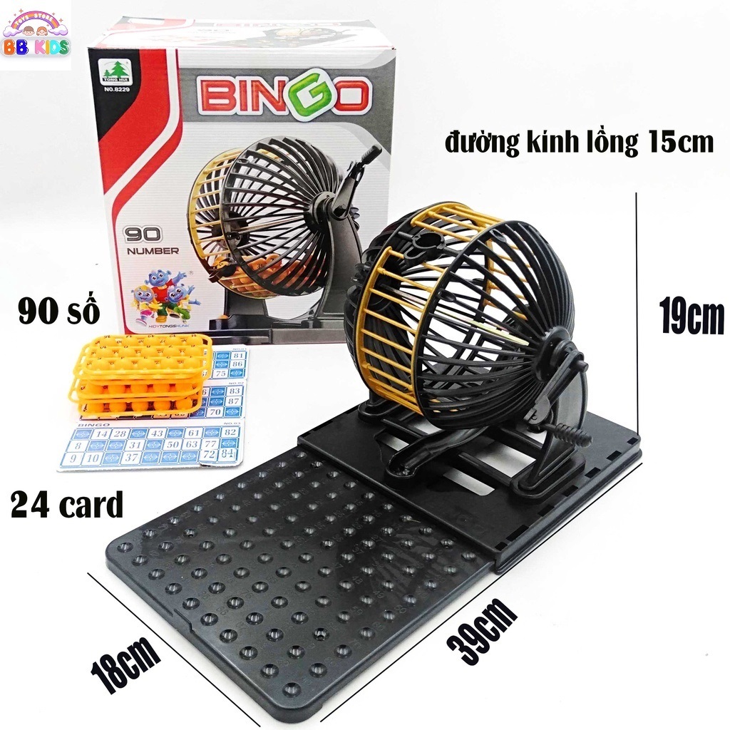 Đồ Chơi Vòng Quay Lô Tô Bingo Cho Bé, Máy Xổ Số Lô Tô 90 Bóng 24 Thẻ 72 Thẻ, Lồng kim loại Cao Cấp Cho Cả Nhà Chơi Tết