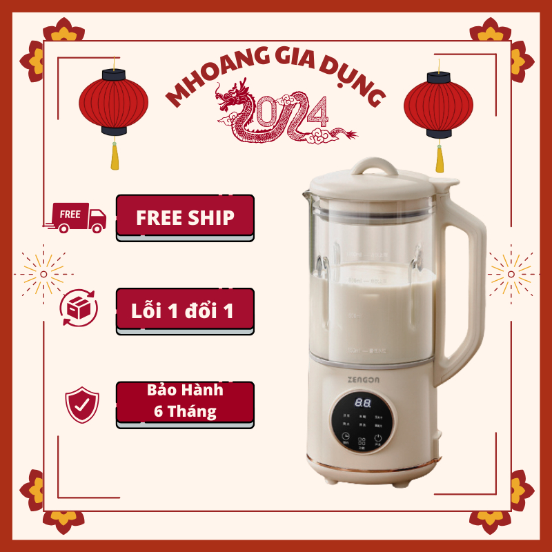 Máy làm sữa hạt ZENGON, Đa chức năng, Dung tích 1200ml - 10 lưỡi xoay - 6 chế độ (Tặng kèm ổ cắm chuyển đổi 3 chân)