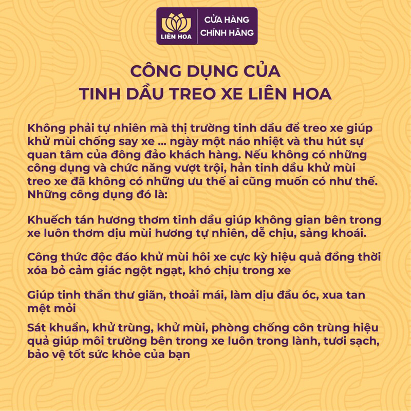 Tinh dầu thiên nhiên Liên Hoa treo xe 9ml, 13 mùi organic tự chọn giúp thơm phòng, khử mùi xe ô tô,... | BigBuy360 - bigbuy360.vn