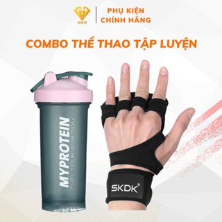 [ COMBO 99K ] Combo 1 cặp găng tay + 1 bình nước dung tích 600ml - Combo thể thao tập gym siêu hời