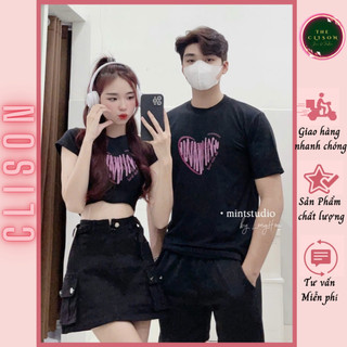 Áo thun trái tim sơn hồng unisex nam nữ tay lỡ from rộng và áo croptop baby tee mặc đôi  - THE CLISON