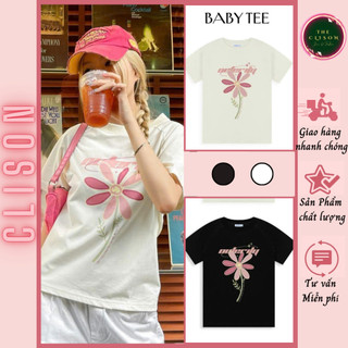 Áo thun baby tee chất borip ,Áo phông form babytee nữ 3 màu chữ BÔNG HOA cute THE CLISON