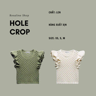 Áo len nữ móc cổ tròn tay bèo thời trang thu đông, áo kiểu croptop Zara hàng cao cấp xuất Rosaline