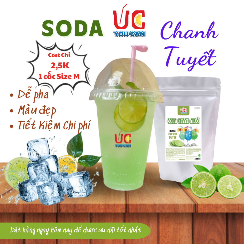 Soda Chanh (1 gói 500gr) Soda UC, Nước Uống Giải Khát Có Sẵn Gas, Không Cần Siro và Nước Có Gas, Đủ Vị, Thơm Ngon