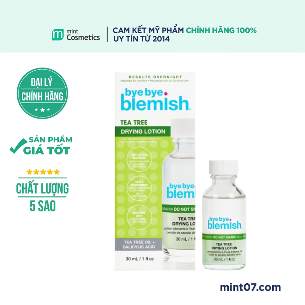 Lotion Chấm Mụn Tràm Trà Giảm Mụn Nhanh Sau 1 Đêm Dành Cho Mụn Sưng Bye Bye Blemish Tea Tree Drying Lotion 30ml