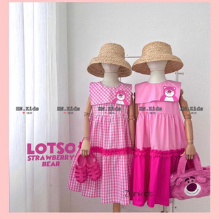 Váy thô tầng cổ vuông gấu lotso bé gái