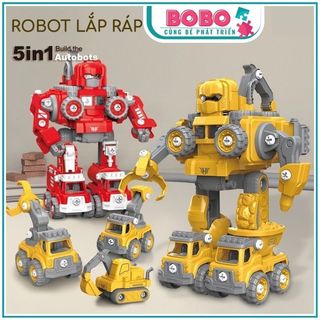 Đồ Chơi Lắp Ráp Robot Biến Hình 5in1 - Đồ Chơi Lắp Ghép Xe Công Trình Biến Hình Robot Boboshopdochoi