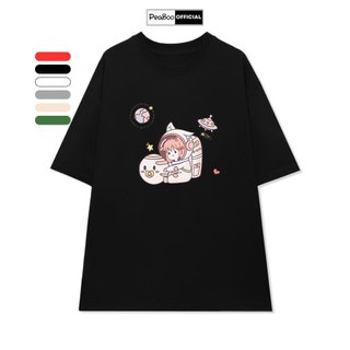 Áo Thun Nữ, Áo Phông Unisex By PEABOO Mã TN Cô Gái Phi Hành Gia Chất Cotton Thoáng Mát Form Rộng Tay Lỡ Cho Nam Nữ
