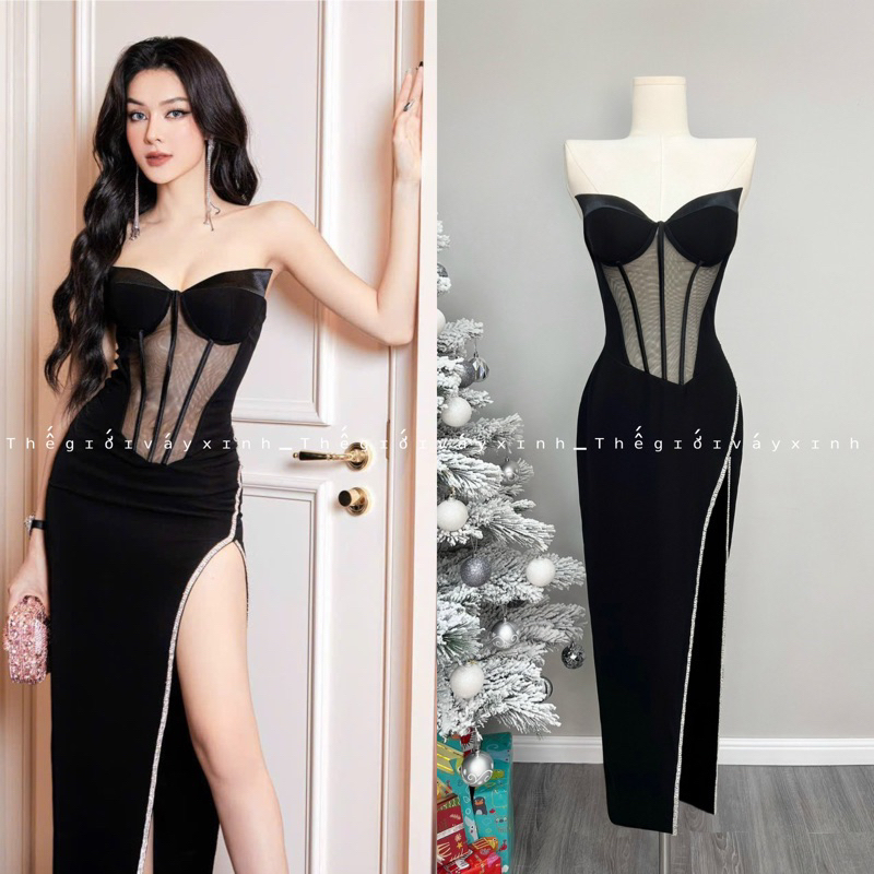 [ SALE ] Đầm maxi  cúp xẻ dài kết đá