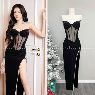 [ SALE ] Đầm maxi  cúp xẻ dài kết đá