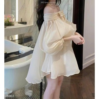 Đầm voan tơ trể vai nơ bèo