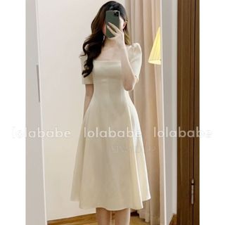 Váy dáng dài xòe cổ vuông sang chảnh v57 lolababe