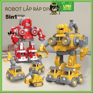 Đồ chơi lắp ráp robot biến hình 5in1 - đồ chơi lắp ghép xe công trình biến hình robot lokikidshop