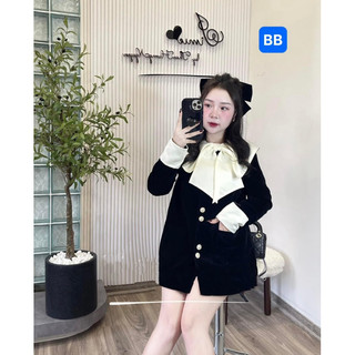 Váy Nhung Phối Nơ Tafta