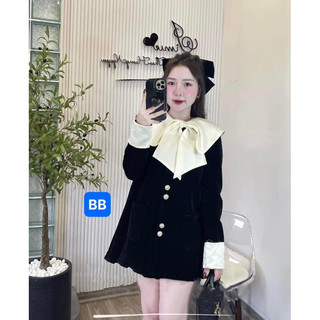 Váy Nhung Phối Nơ Tafta