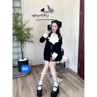 Váy Nhung Phối Nơ Tafta
