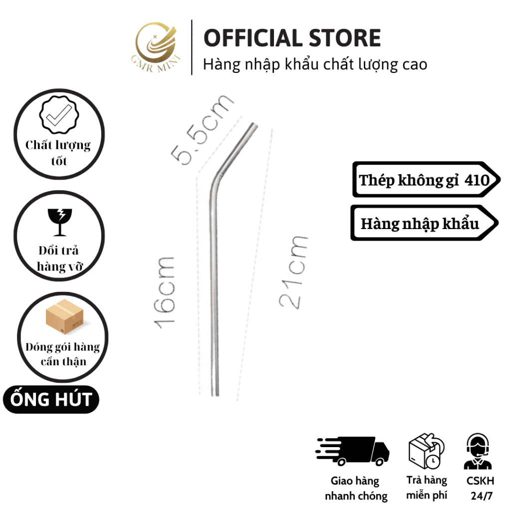 Bộ 10 ống hút bằng thép cao cấp không rỉ GMR MINI