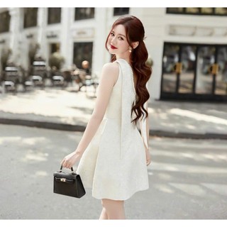 [Hình thật chụp sàn] Đầm xòe xếp li phía sau đính hạt ngọc xinh