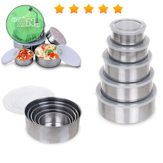 Set 5 bát inox bảo quản thực phẩm có nắp đậy an toàn - bát inox có nắp đậy silicon đựng thực phẩm cao cấp