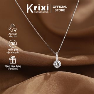 Dây chuyền bạc nữ 925 Krixi Silver, vòng cổ nữ mặt tròn đính đá lấp lánh sang trọng DC01
