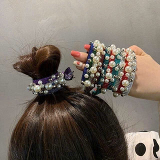 Set 10 Dây Cột Tóc hạt Ngọc, Săc CẦU VÒNG (bảng lớn)