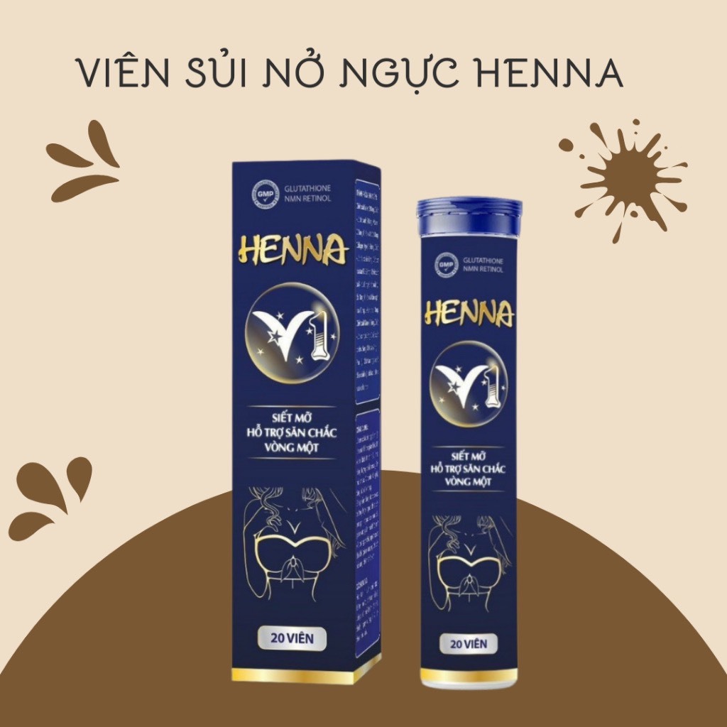 (Tặng kèm thước dây) Hộp 20 viên sủi nỡ ngực, tăng size vòng 1 Henna V1  giúp vòng 1 săn chắc đầy đặn