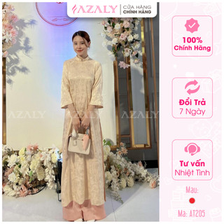 Áo dài cách tân gấm tơ 2 tà AZALY dáng suông tay lỡ cổ cao 2cm - AT205