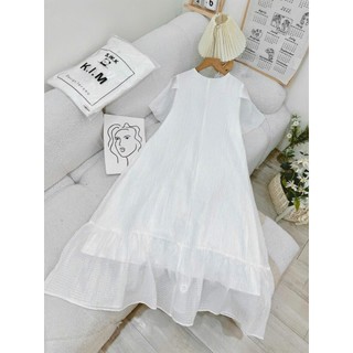 [Hình thật chụp sàn] Đầm suông midi form rộng chữ A tay con cổ tròn